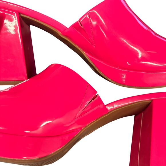 Barbiecore Hot Pink Block Heel Slides Sandals Sz 10 Open Toe Worthington Lapaz - Picture 4 of 10